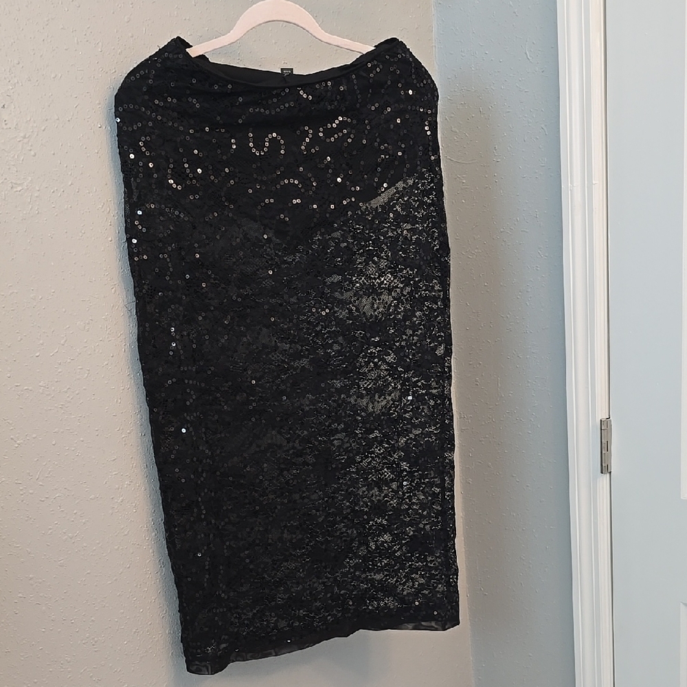 Wild Fable Black Sequin Pencil Midi Skirt